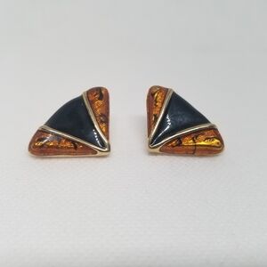 Black,Gold And Amber Triangle/ Wing Shaped Earnings Pre-Owned EUC
